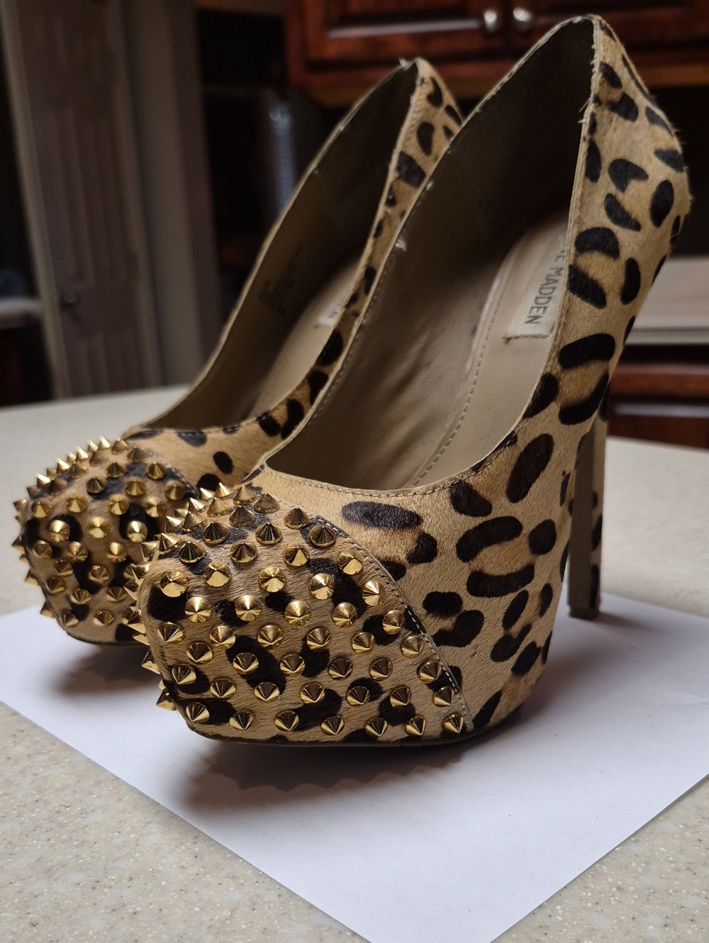 Steve Madden Leopard Print Platform Pumps with Gold Studs
